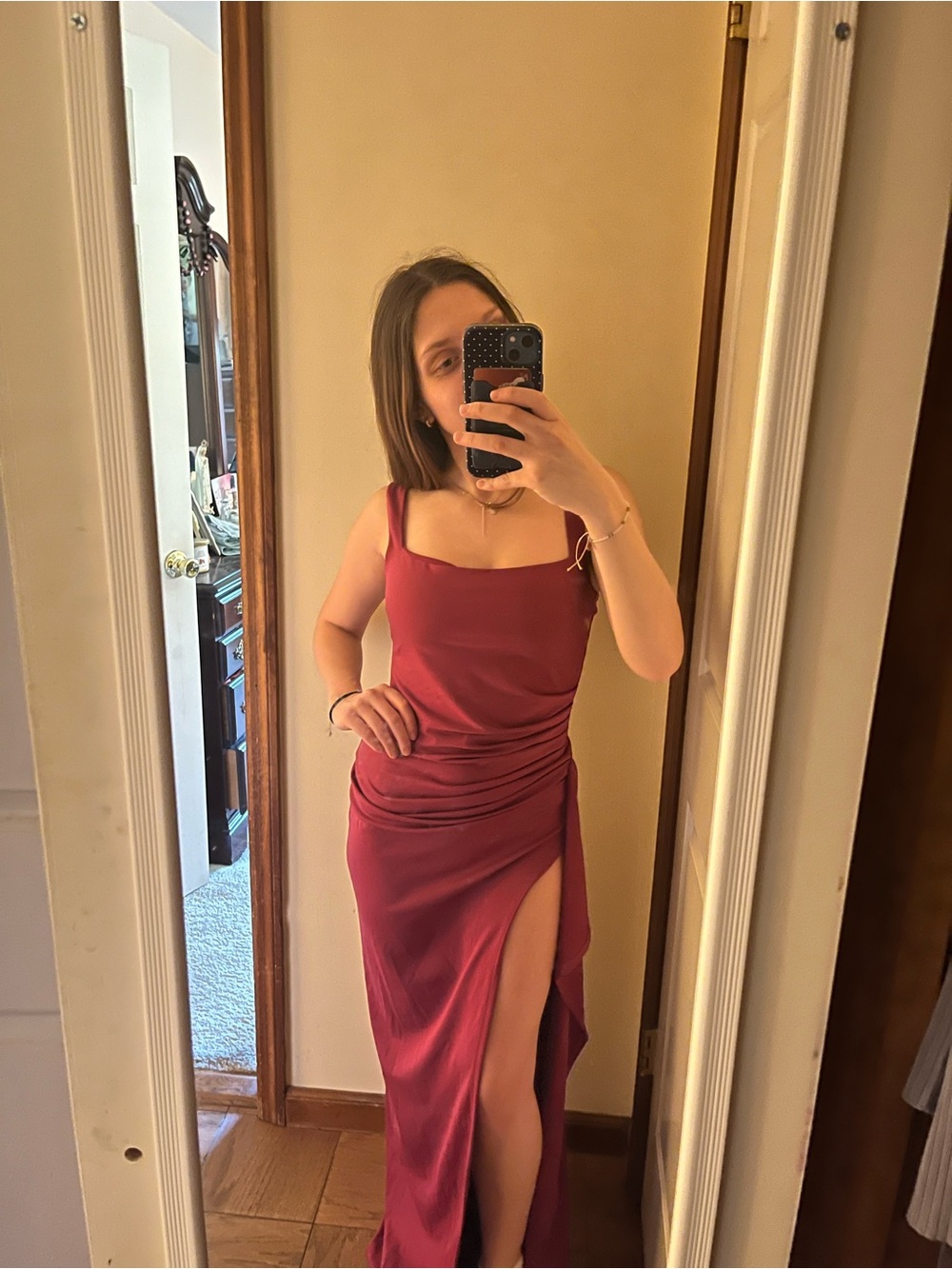 Never worn Sleeveless Burgundy Evening Gown with Side Thigh Slit